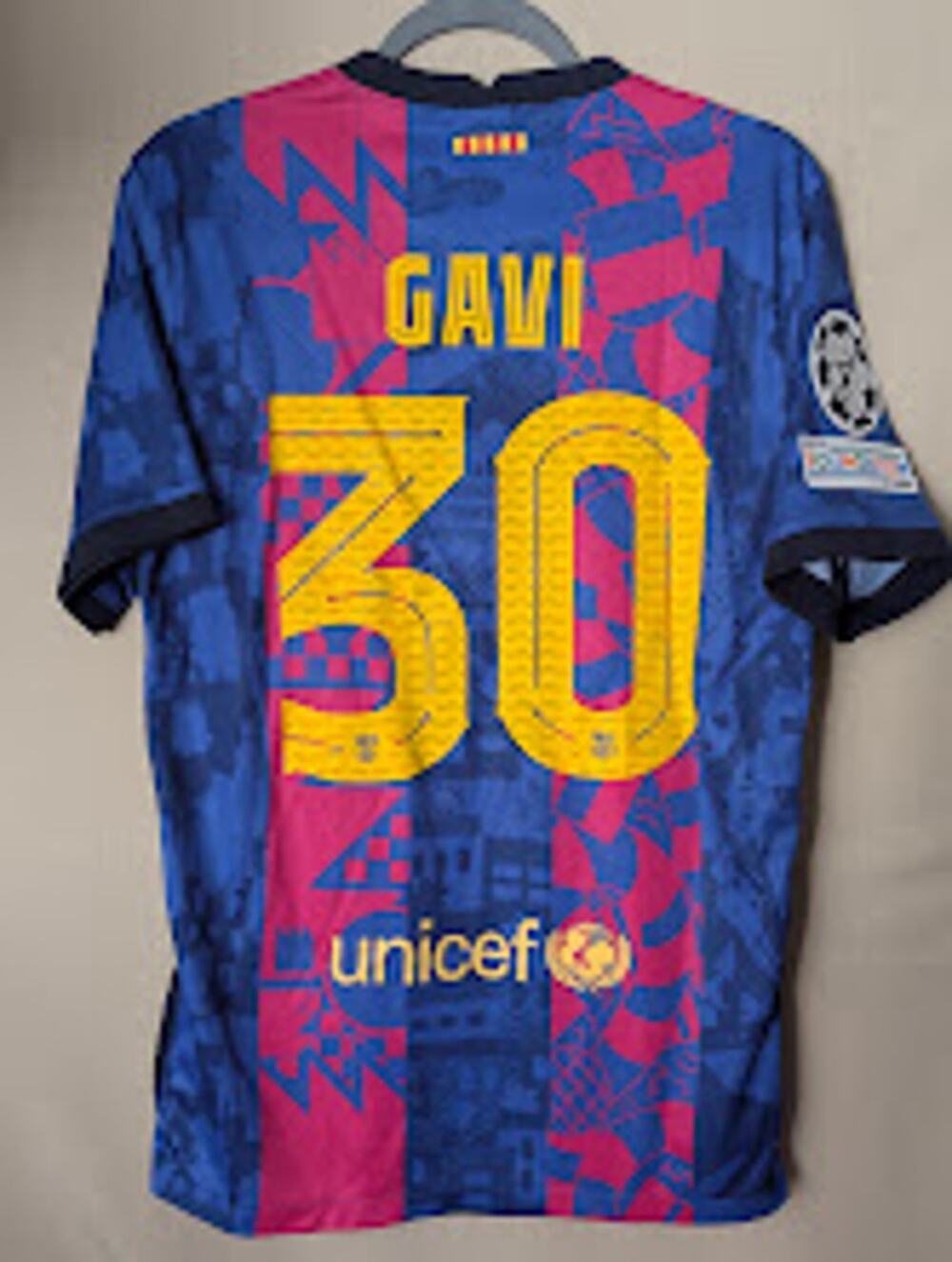 Barcelona 2021-22 Gavi Third Jersey Mens Medium Nike UCL Patched